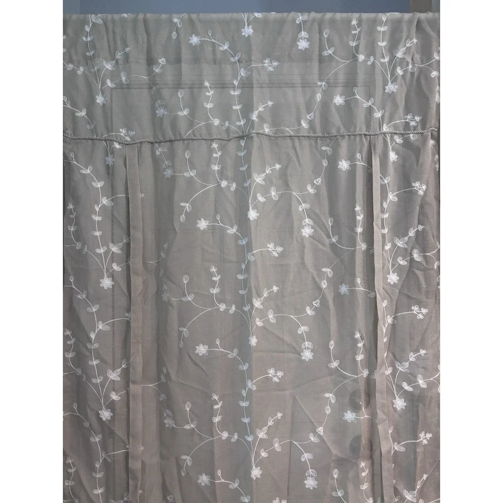 Curtain‎ Panels (2) Sheer Beige White Embroidered Balloon Style 39x63 Boho Girly
